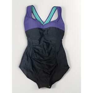 Rosewater Maternity One Piece Swimsuit Womens Size 32-34 Black Purple New